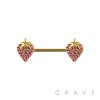 GEM PAVED STRAWBERRY CHARM END 316L SURGICAL STEEL NIPPLE BAR